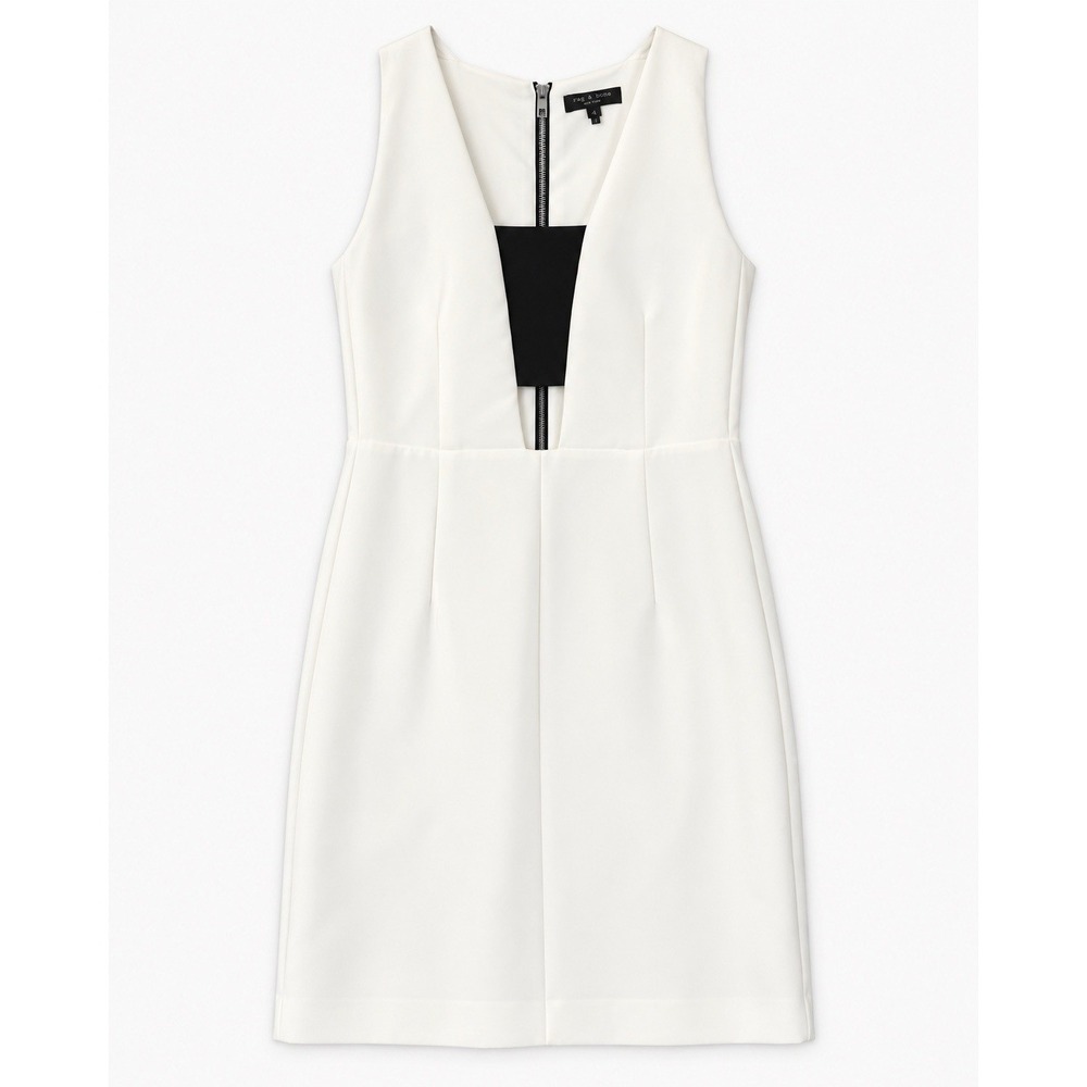 Rag & Bone Lodwick Dress 4 White Black Colorblock Shift Mini Silk Lined